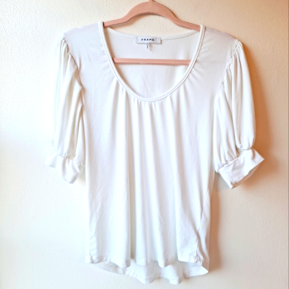 Frame Denim Cream Scoop Neck Puff Sleeve Top
